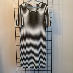 LuLaRoe Ribbed T-Shirt Dress - Olive Stripe